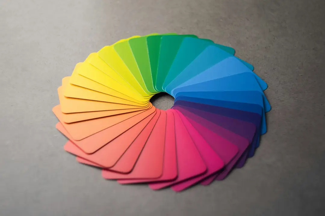 Paint colour swatches fanned out in a circle