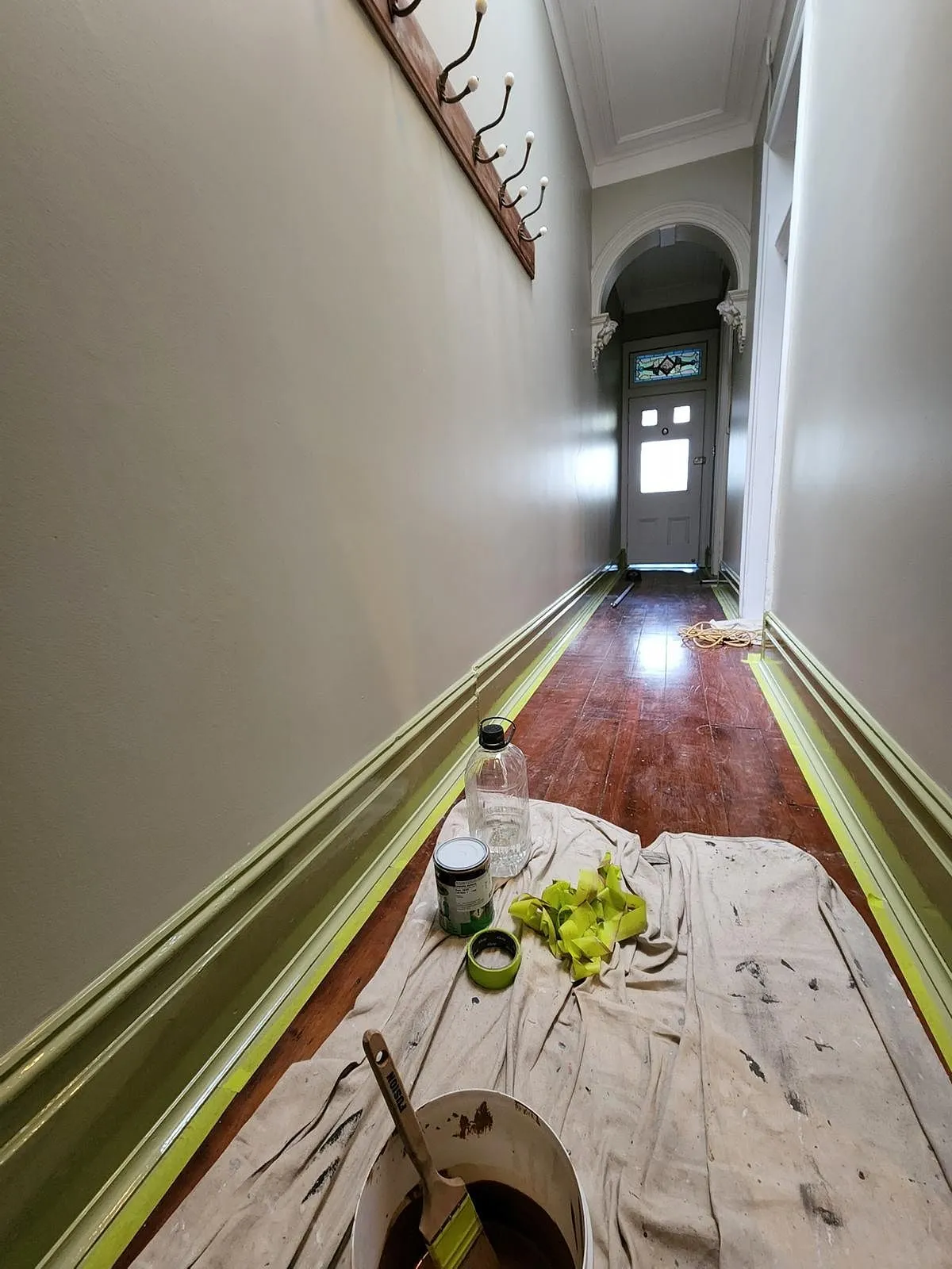 Hallway skirtings masked and floors sheeted